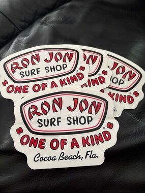 Ron Jon Surf Shop Sticker — White and Red Logo